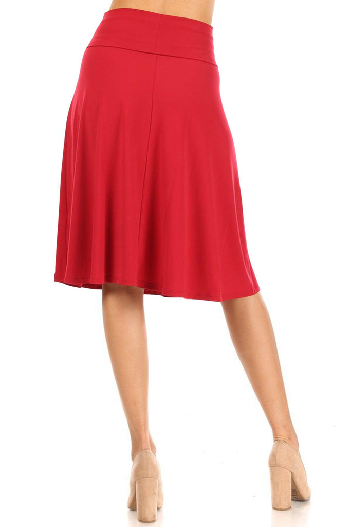 Women's Casual Stretch Basic Foldable High Waist Relaxed Fit A-Line Solid Midi Skirts FashionJOA