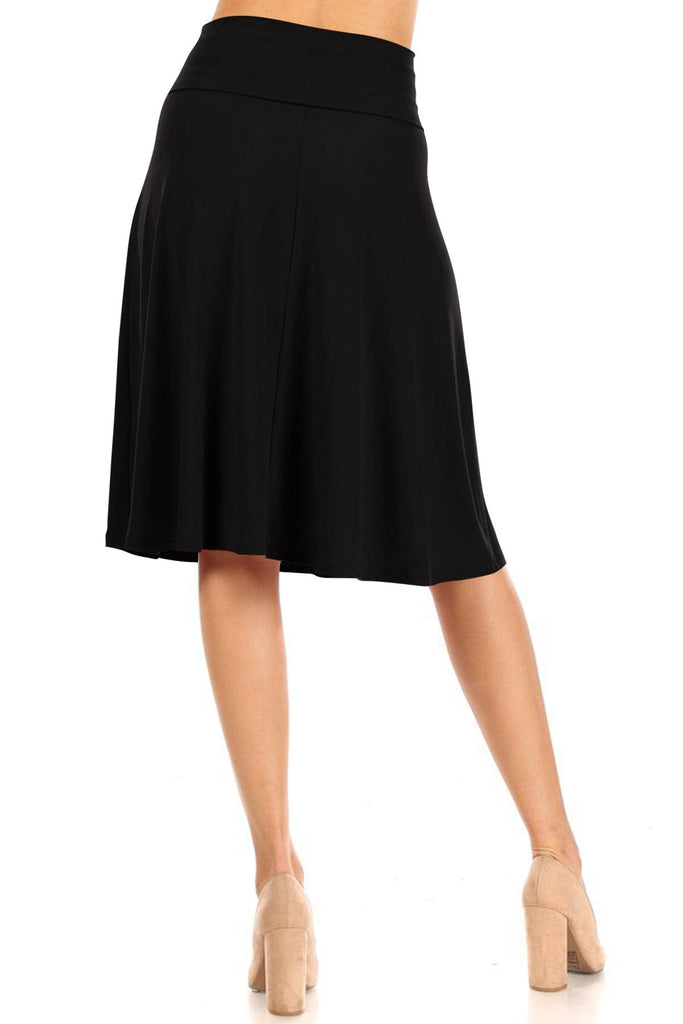 Women's Casual Stretch Basic Foldable High Waist Relaxed Fit A-Line Solid Midi Skirts FashionJOA