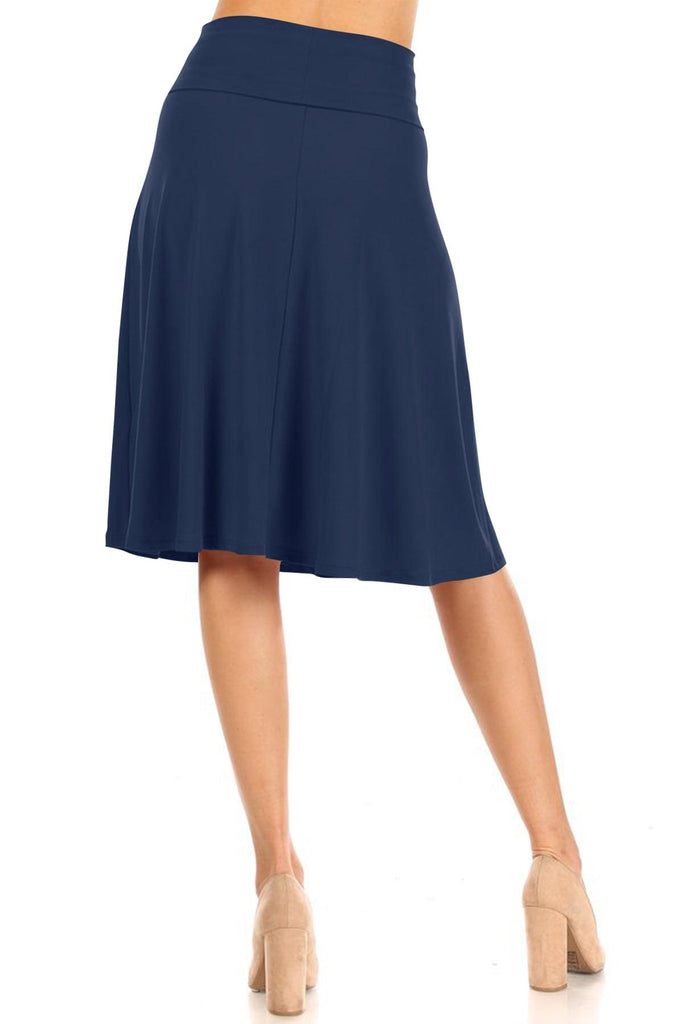 Women's Casual Stretch Basic Foldable High Waist Relaxed Fit A-Line Solid Midi Skirts FashionJOA