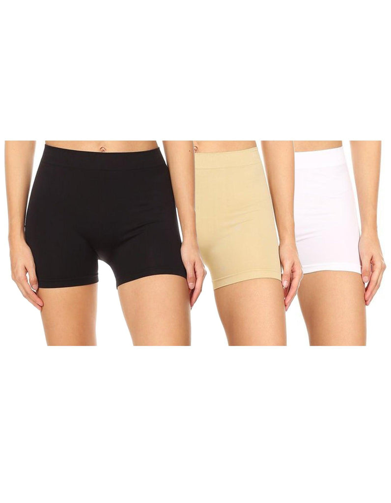 Women's Casual Stretch Elastic Waist Solid Basic Mini Biker Shorts Pants (Pack of 3) FashionJOA