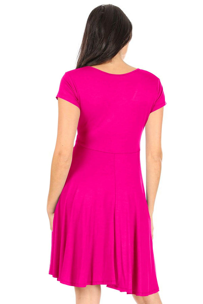 Women's Casual Stretch Flared Swing V-Neck Short Sleeve Midi Dress FashionJOA