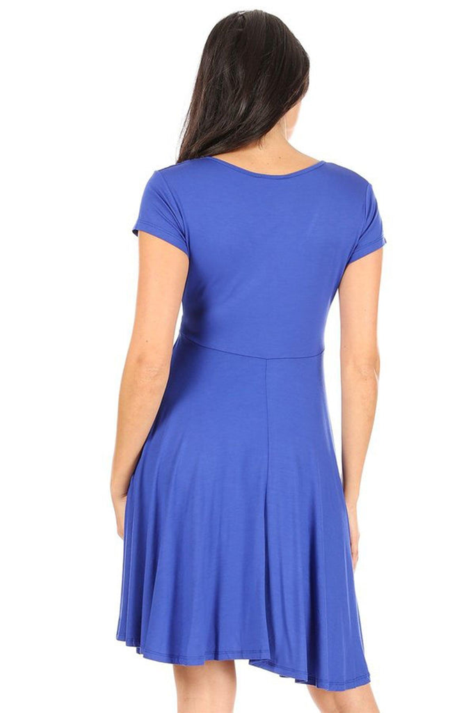 Women's Casual Stretch Flared Swing V-Neck Short Sleeve Midi Dress FashionJOA