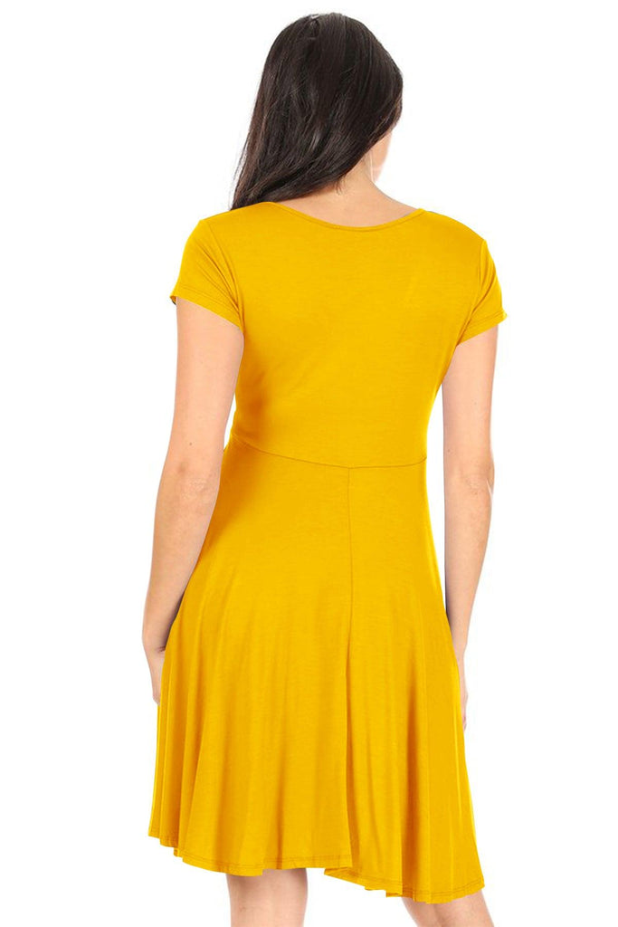 Women's Casual Stretch Flared Swing V-Neck Short Sleeve Midi Dress FashionJOA