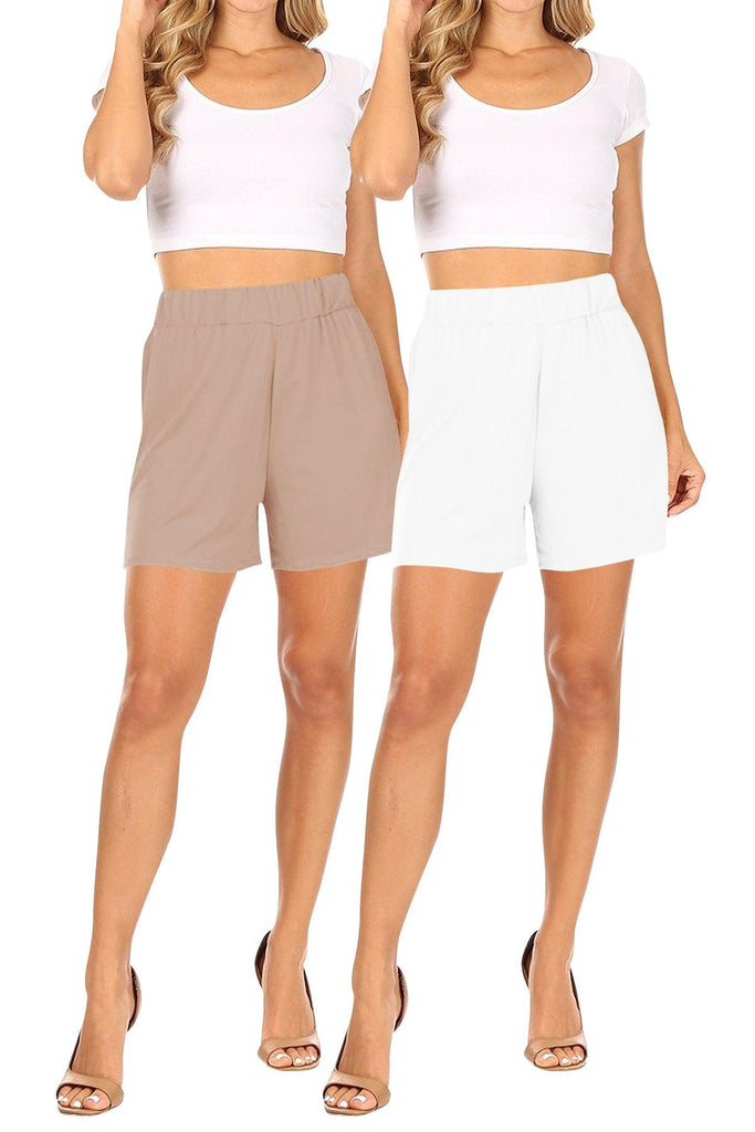 Women's Casual Stretch Solid Basic Shorts Pants (Pack of 2) FashionJOA