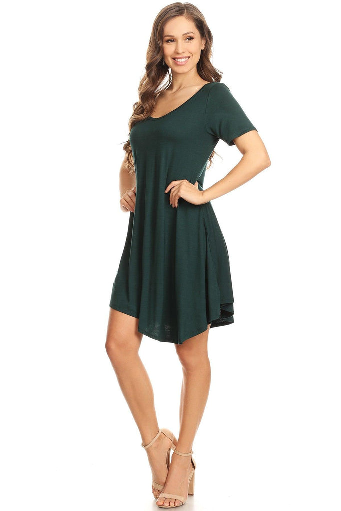 Women's Casual V-Neck Short Sleeves Solid Casual Dress FashionJOA