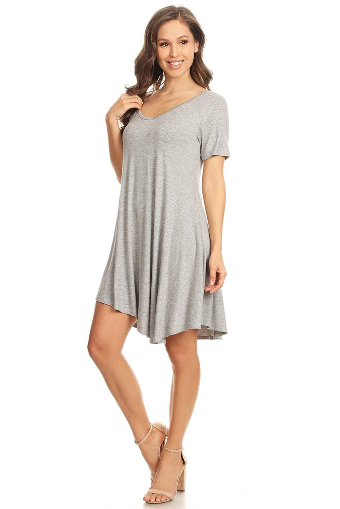 Women's Casual V-Neck Short Sleeves Solid Casual Dress FashionJOA