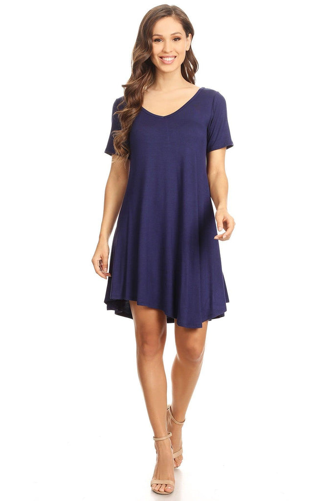 Women's Casual V-Neck Short Sleeves Solid Casual Dress FashionJOA