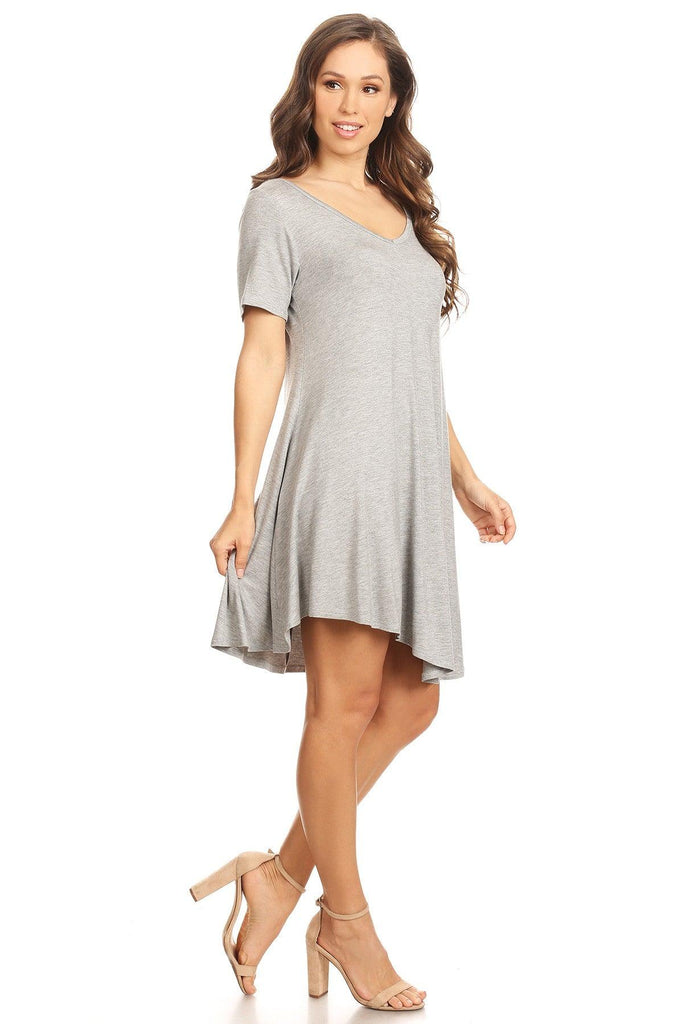 Women's Casual V-Neck Short Sleeves Solid Casual Dress FashionJOA