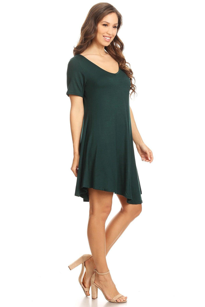 Women's Casual V-Neck Short Sleeves Solid Casual Dress FashionJOA