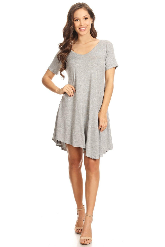 Women's Casual V-Neck Short Sleeves Solid Casual Dress FashionJOA