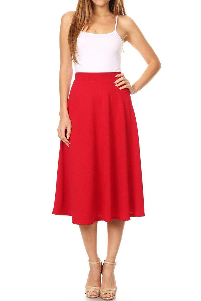 Women's Flared Lightweight Elastic Midi A-line Skirt FashionJOA