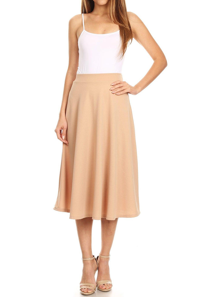 Women's Flared Lightweight Elastic Midi A-line Skirt FashionJOA