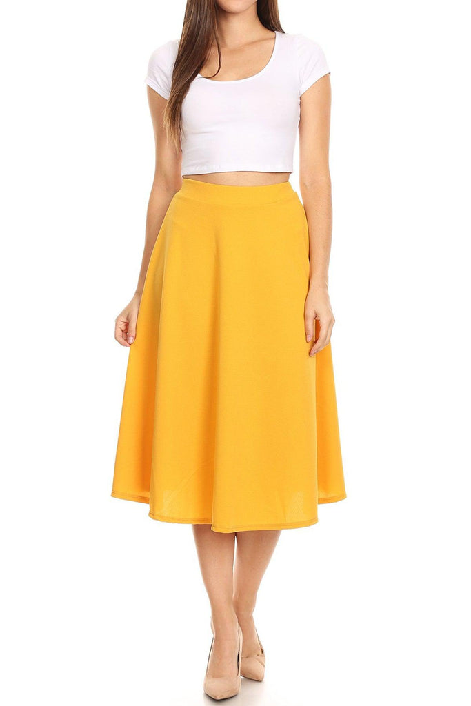 Women's Flared Lightweight Elastic Midi A-line Skirt FashionJOA