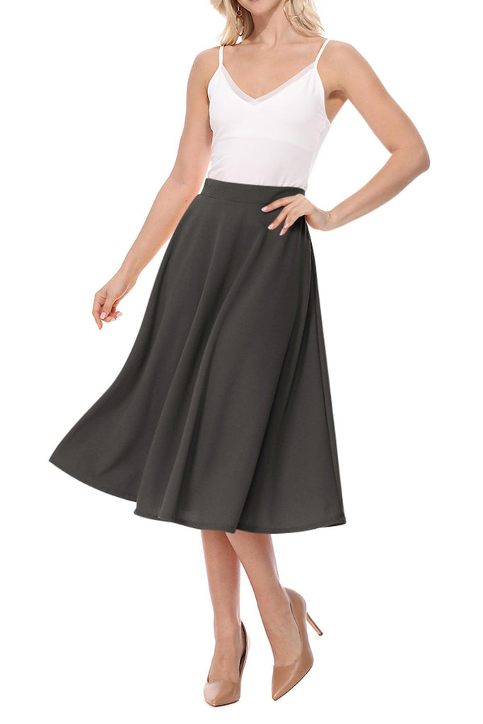 Women's Flared Lightweight Elastic Midi A-line Skirt FashionJOA