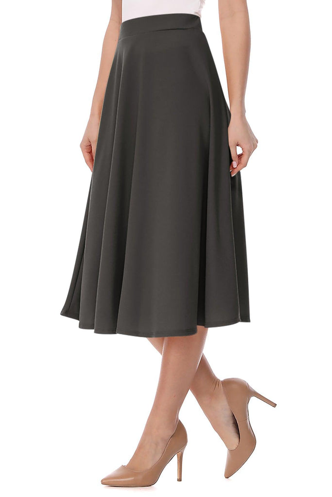 Women's Flared Lightweight Elastic Midi A-line Skirt FashionJOA