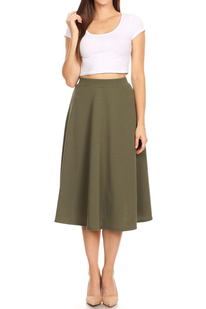 Women's Flared Lightweight Elastic Midi A-line Skirt FashionJOA