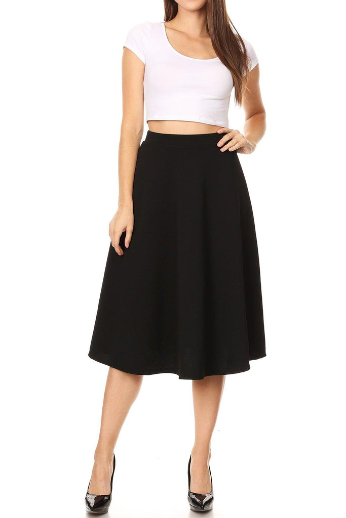 Women's Flared Lightweight Elastic Midi A-line Skirt FashionJOA