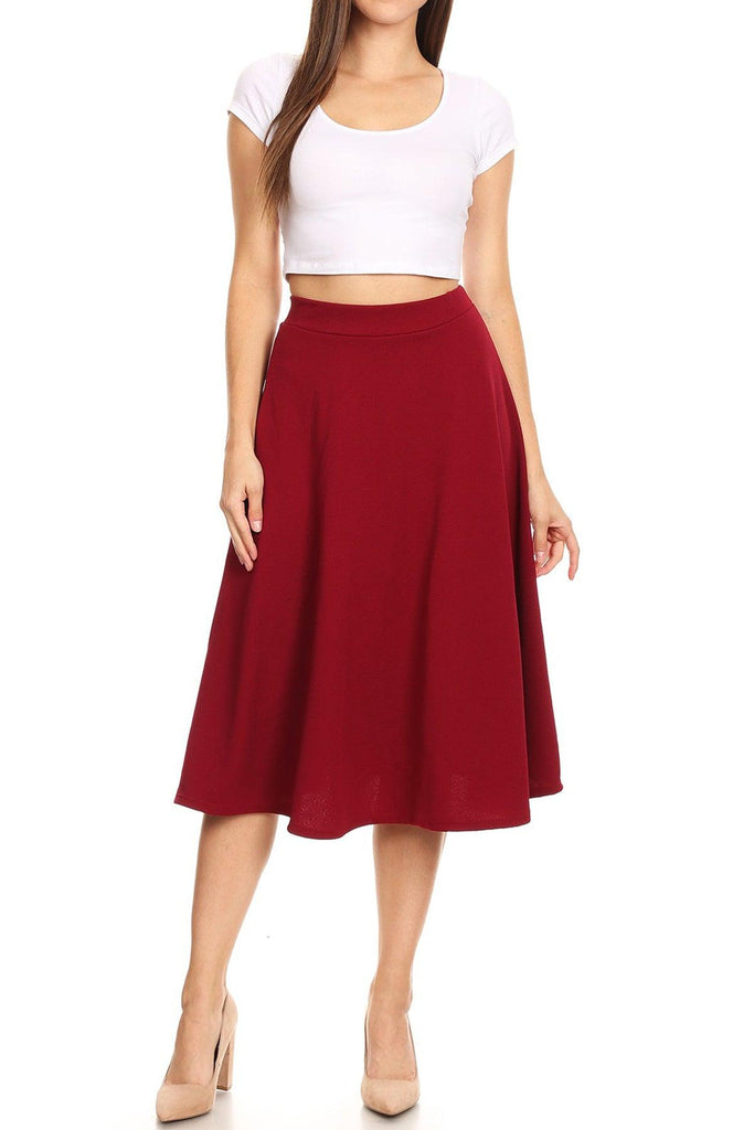 Women's Flared Lightweight Elastic Midi A-line Skirt FashionJOA