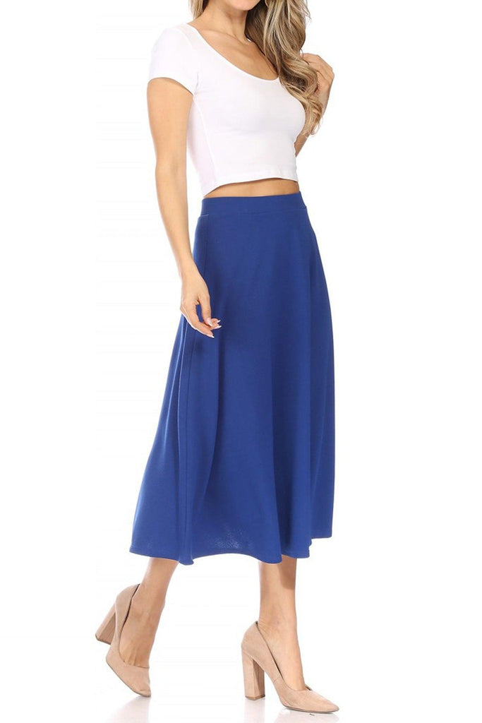 Women's Flared Lightweight Elastic Midi A-line Skirt FashionJOA