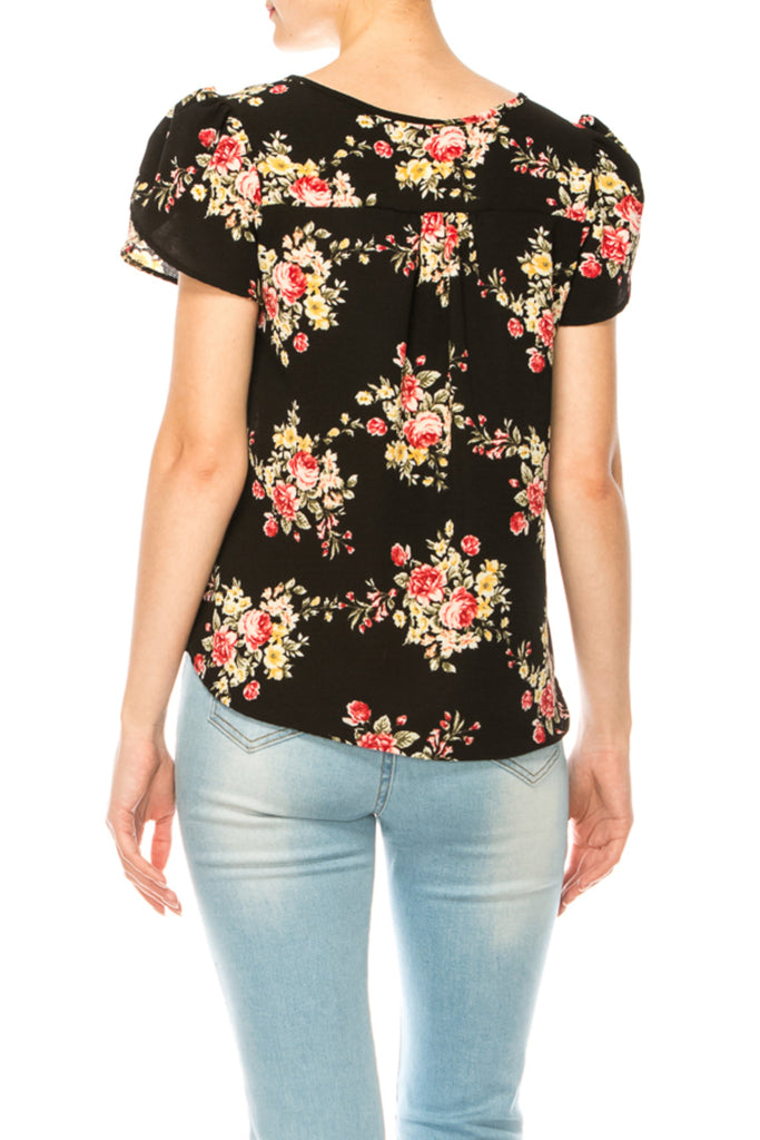 Women's Floral Pattern Short Sleeve Tunic Top Blouse FashionJOA