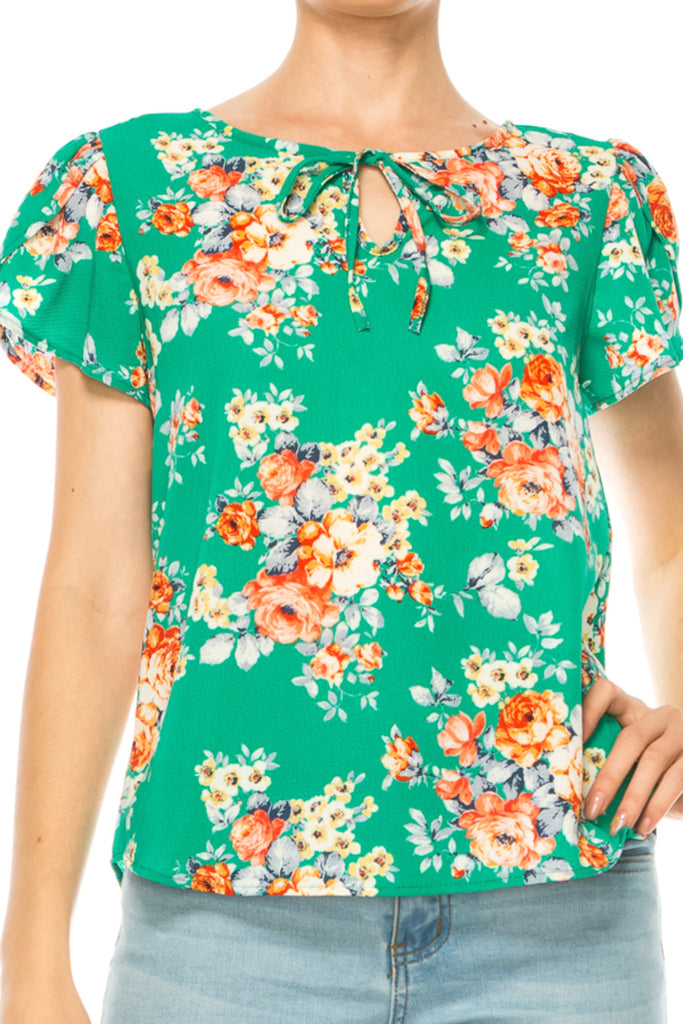 Women's Floral Pattern Short Sleeve Tunic Top Blouse FashionJOA