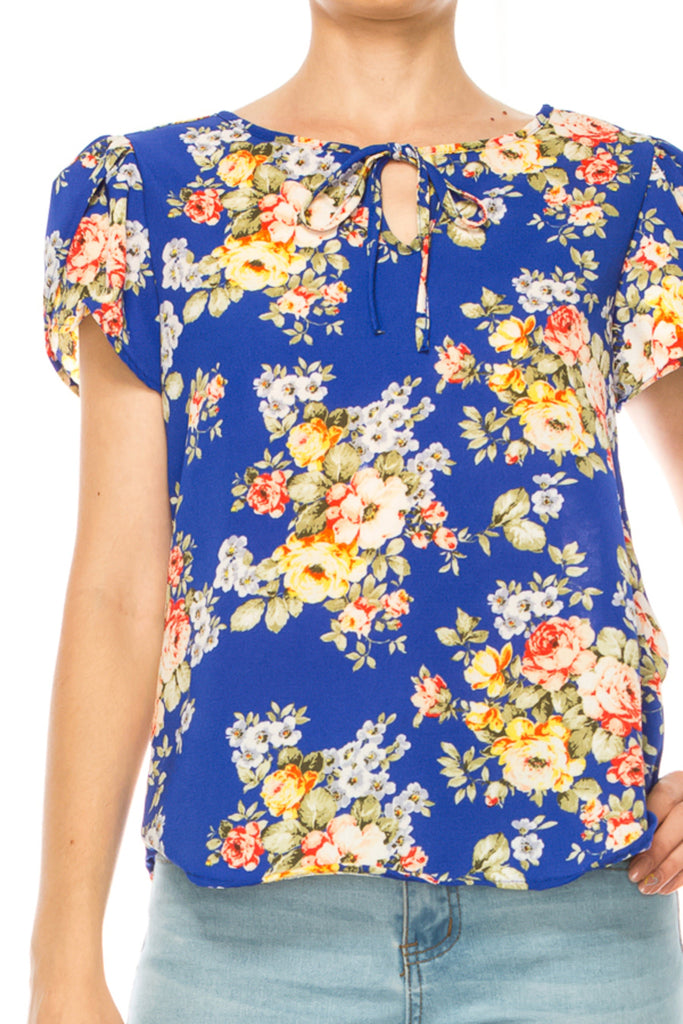 Women's Floral Pattern Short Sleeve Tunic Top Blouse FashionJOA