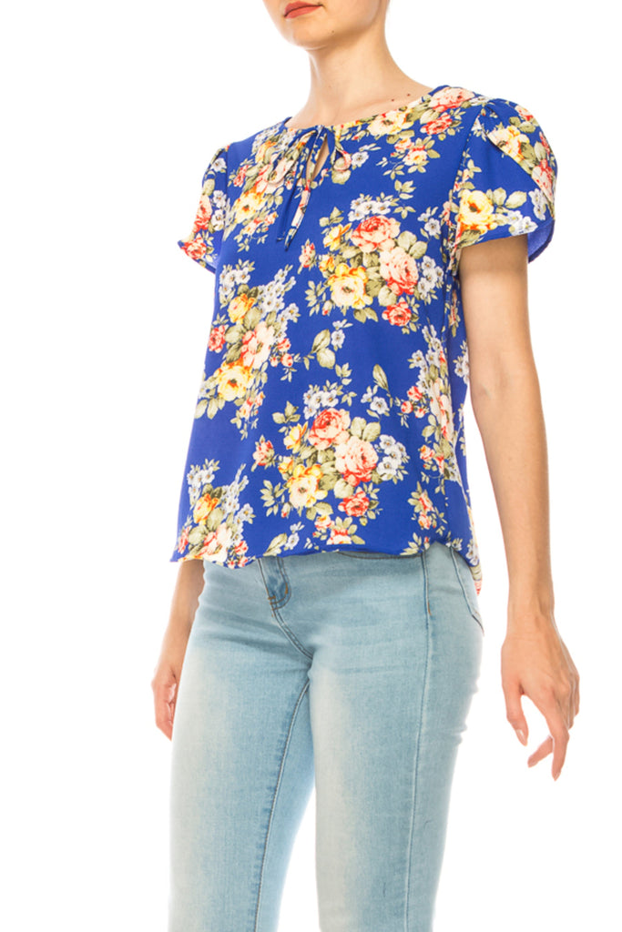 Women's Floral Pattern Short Sleeve Tunic Top Blouse FashionJOA