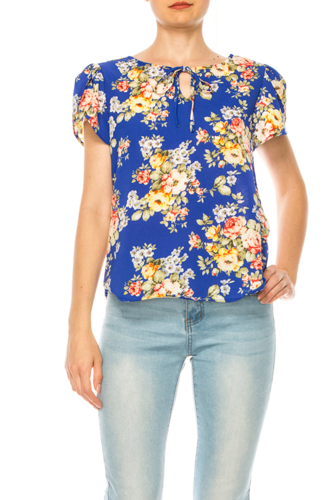 Women's Floral Pattern Short Sleeve Tunic Top Blouse FashionJOA