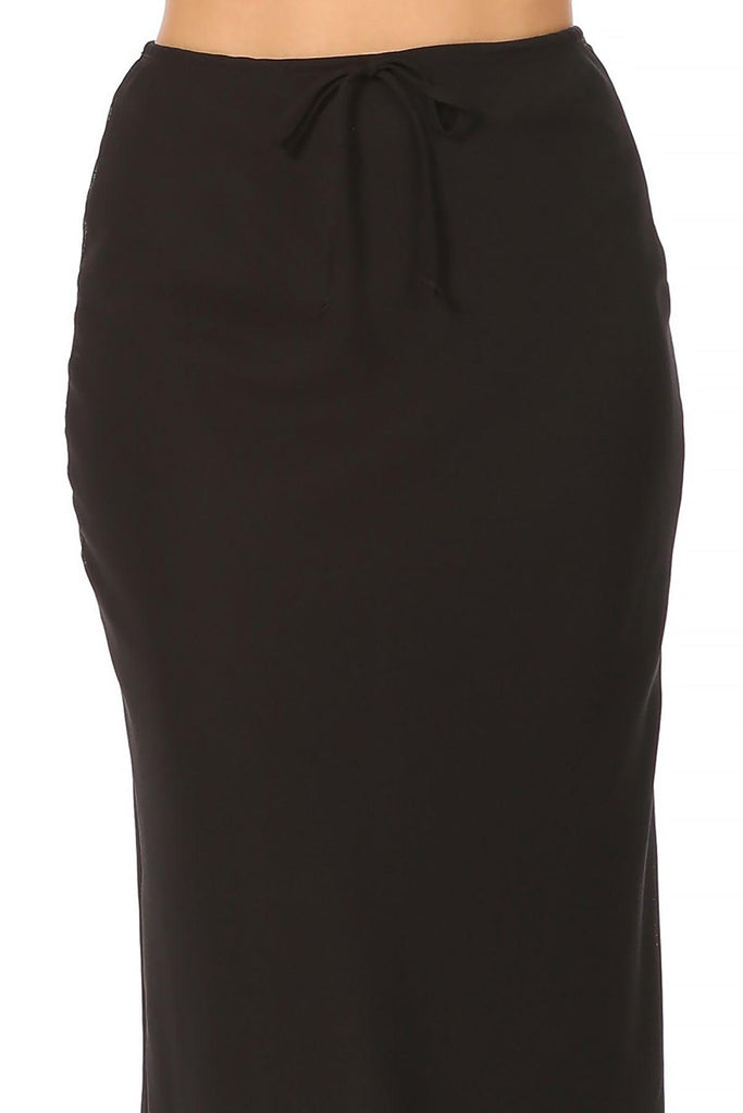 Women's High Rise Chiffon Overlay Maxi Draped Skirt with Waist Tie Accent. FashionJOA