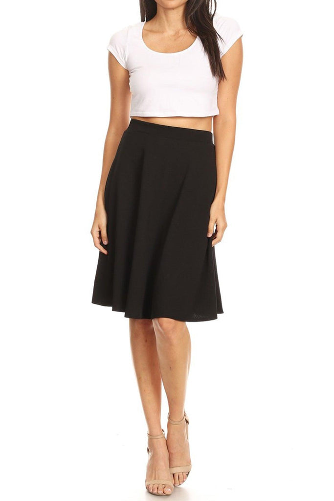 Women's High Waist Basic Stretchy Casual Solid A-Line Midi Skirts FashionJOA