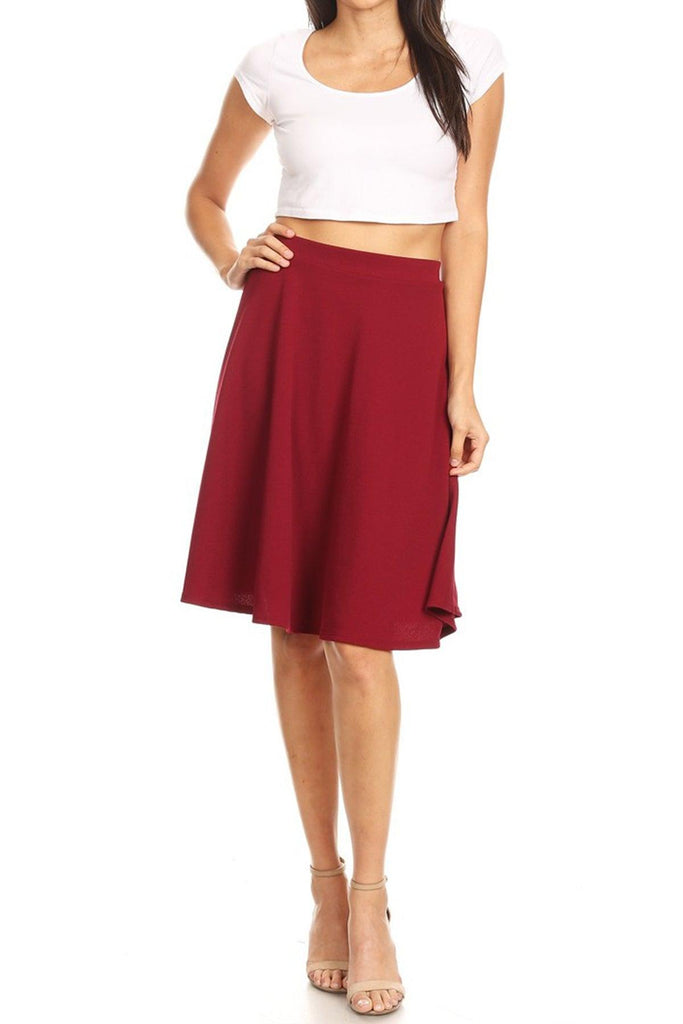Women's High Waist Basic Stretchy Casual Solid A-Line Midi Skirts FashionJOA