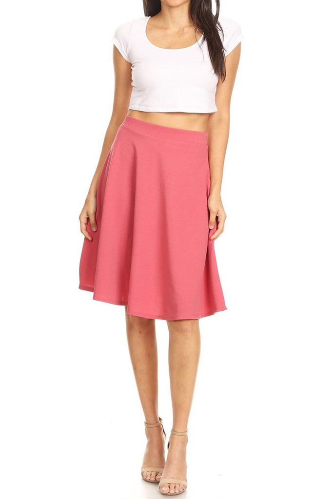 Women's High Waist Basic Stretchy Casual Solid A-Line Midi Skirts FashionJOA