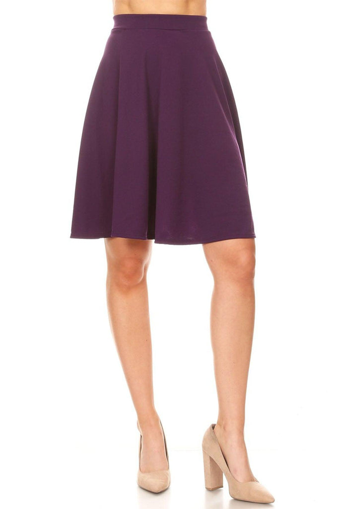Women's High Waist Basic Stretchy Casual Solid A-Line Midi Skirts FashionJOA