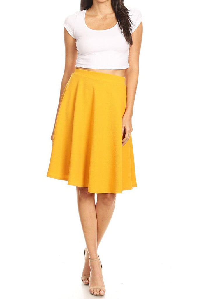 Women's High Waist Basic Stretchy Casual Solid A-Line Midi Skirts FashionJOA