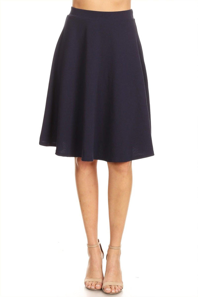 Women's High Waist Basic Stretchy Casual Solid A-Line Midi Skirts FashionJOA