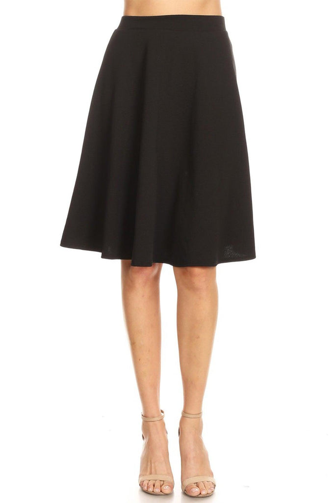 Women's High Waist Basic Stretchy Casual Solid A-Line Midi Skirts FashionJOA