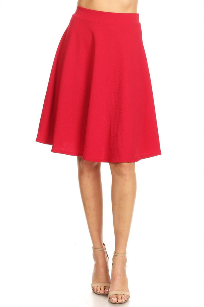 Women's High Waist Basic Stretchy Casual Solid A-Line Midi Skirts FashionJOA