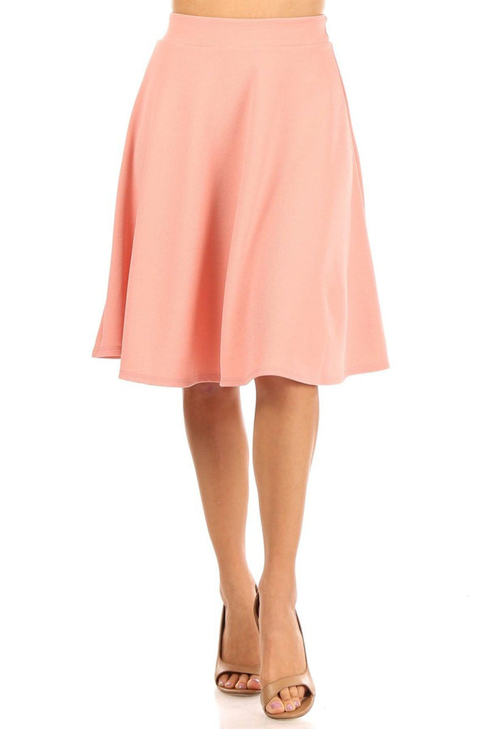 Women's High Waist Basic Stretchy Casual Solid A-Line Midi Skirts FashionJOA