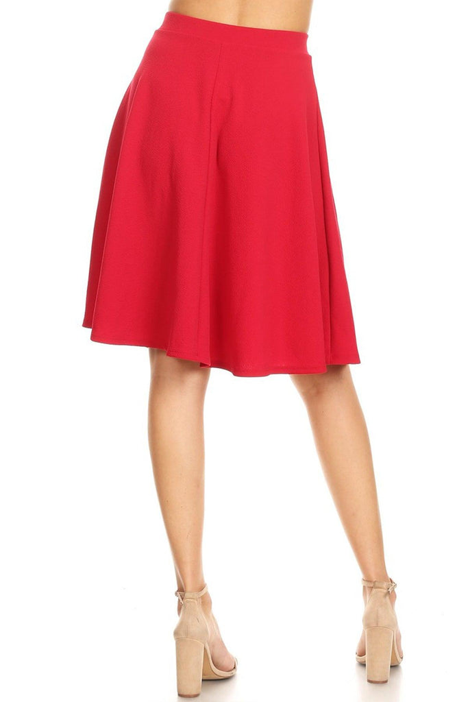 Women's High Waist Basic Stretchy Casual Solid A-Line Midi Skirts FashionJOA