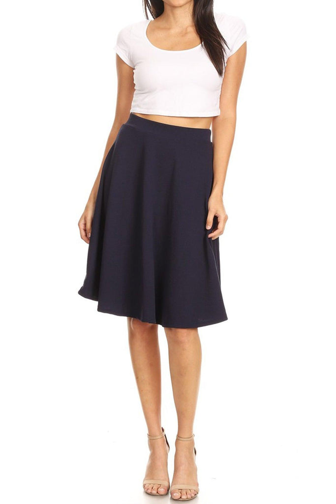 Women's High Waist Basic Stretchy Casual Solid A-Line Midi Skirts FashionJOA