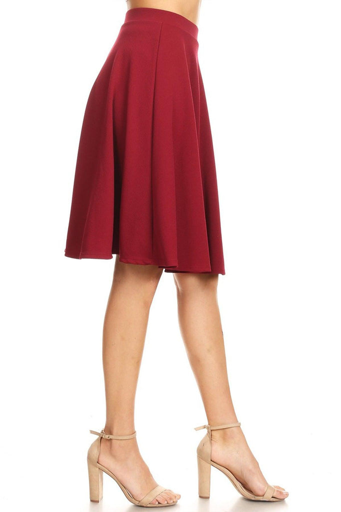Women's High Waist Basic Stretchy Casual Solid A-Line Midi Skirts FashionJOA