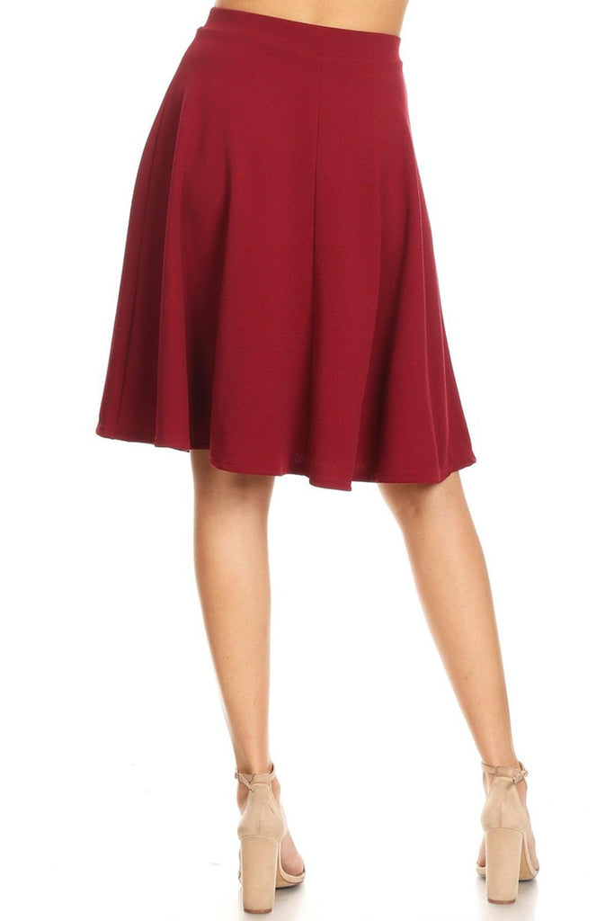 Women's High Waist Basic Stretchy Casual Solid A-Line Midi Skirts FashionJOA