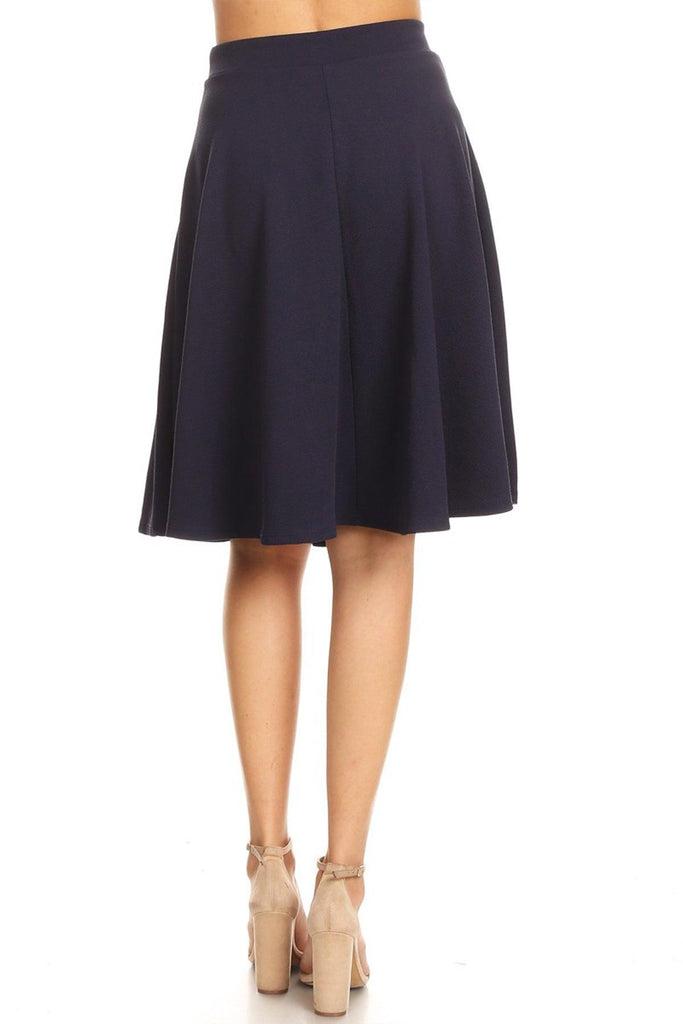 Women's High Waist Basic Stretchy Casual Solid A-Line Midi Skirts FashionJOA