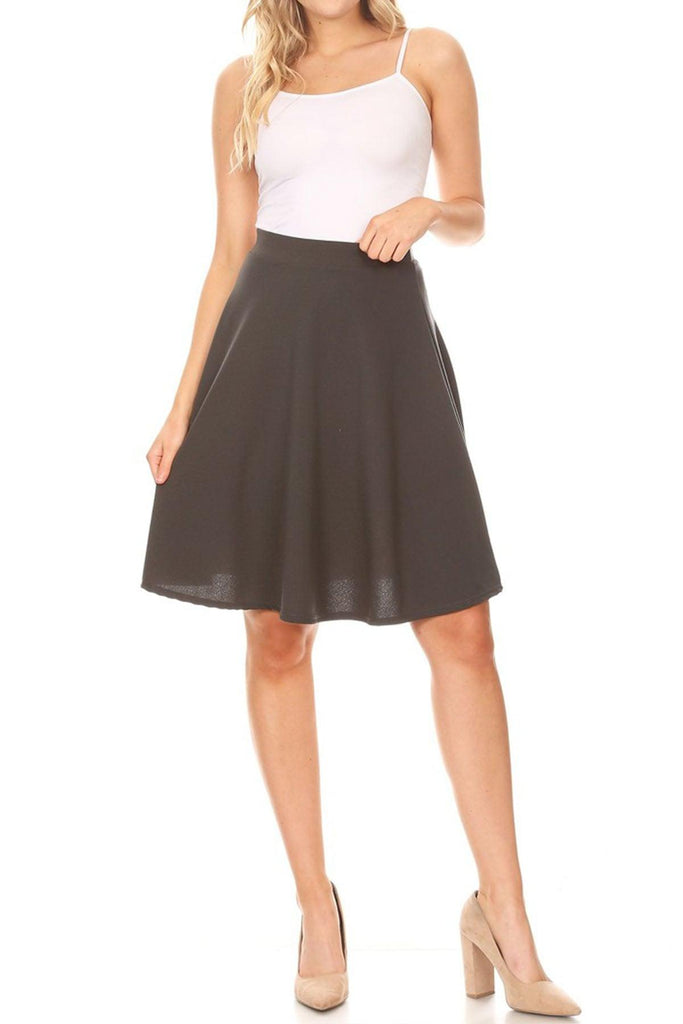 Women's High Waist Basic Stretchy Casual Solid A-Line Midi Skirts FashionJOA