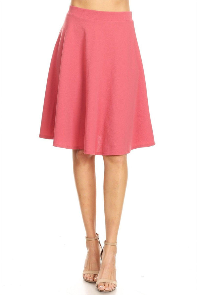 Women's High Waist Basic Stretchy Casual Solid A-Line Midi Skirts FashionJOA