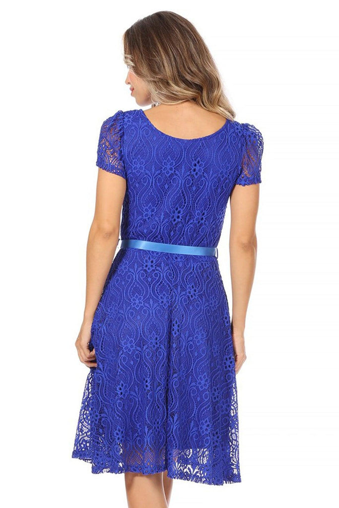 Women's Lace Short Sleeve A-Line Party Midi Dress FashionJOA