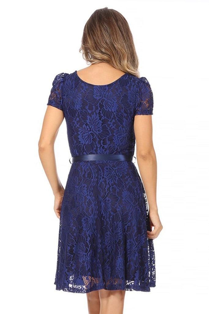 Women's Lace Short Sleeve A-Line Party Midi Dress FashionJOA