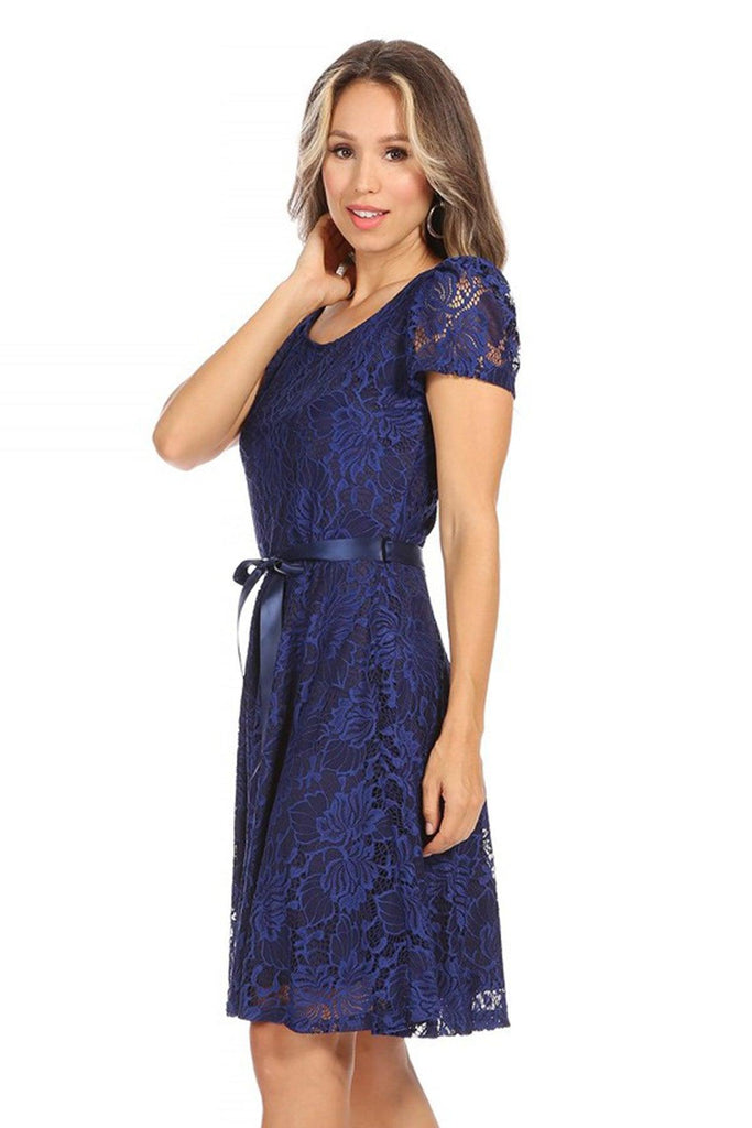 Women's Lace Short Sleeve A-Line Party Midi Dress FashionJOA