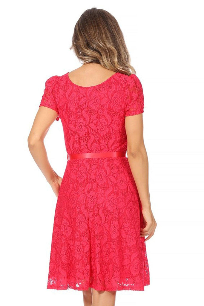 Women's Lace Short Sleeve A-Line Party Midi Dress FashionJOA