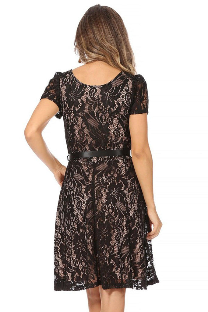 Women's Lace Short Sleeve A-Line Party Midi Dress FashionJOA